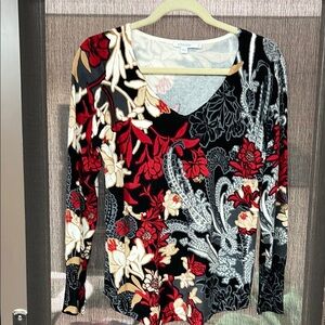 Chico's Women's Floral V-Neck Top - Black, Red, White